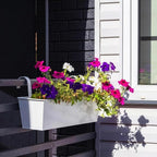 3 Pack Metal Railing Planters, 16 Inch Large Rectangular Hanging Flower Pots with Detachable Hooks & Drainage Holes, Fits Rails up to 2.5", Galvanized Iron Window Box for Balcony Garden - White