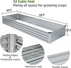 Meberam 2 Pack 8x4x1FT Galvanized Raised Garden Beds Kit Outdoor Metal Gardening Planter Box for Vegetable Elevated Flower Herbs,Silver