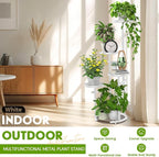 TOSKING 5-Tier Metal Plant Stand, Anti-Tip Round Base for Pots, Child & Pet Friendly, Space Saving Corner Shelf Flower Pot for Indoor Outdoor Use, Living Room Balcony Patio Garden (White, 38in)