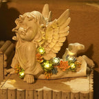 Solar Cherub Angel Outdoor Garden Decor Statues - 7 inches Baby Angel Figurines Outdoor Sculptures with Succulent, Garden Statues for Outside, Patio, Balcony, Lawn Ornaments or Housewarming Gift