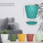 5 Inch Planter Pots, 6 Pack Indoor Planters, Small Flower Pots with Drainage Holes and Tray for Succulents, Orchids, Herbs and Other Indoor Plants (Multicolor, 5inch)
