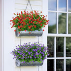 6 Bundles Outdoor Artificial Flowers UV Resistant Fake Boxwood Plants, Faux Plastic Greenery for Indoor Outside Hanging Plants Garden Porch Window Box Home Wedding Farmhouse Decor (Red)