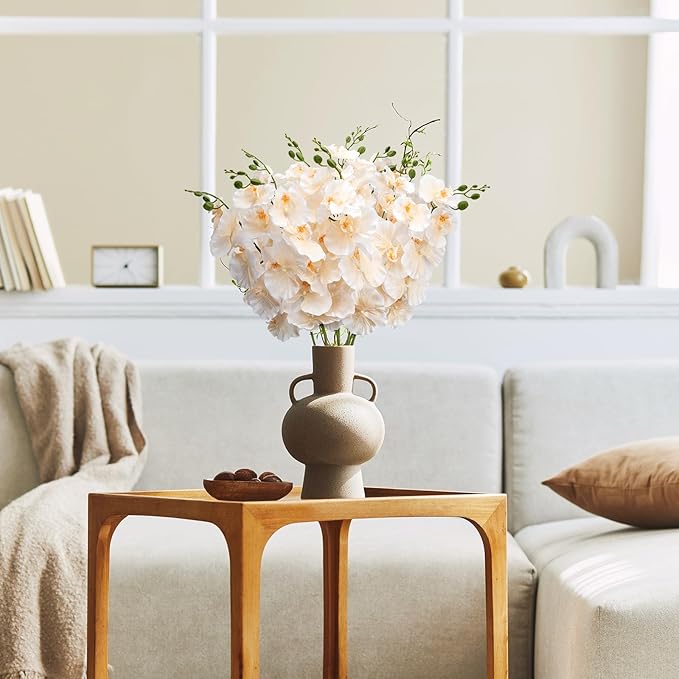 6 PCS Artificial Orchid Stems 33.5" Tall 9 Large Petals Fake Champagne Phalaenopsis Flower Arrangements for Home Wedding Living Room Table Centerpiece Office Table Decor Champagne