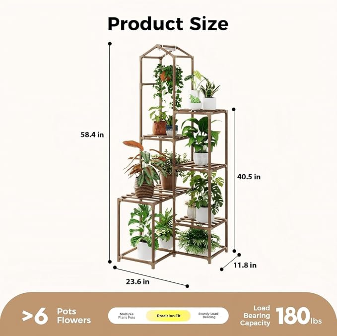 Bamworld Tall Corner Plant Stands with Grow Lights Indoor Outdoor Plant Shelves for Multiple Plants Display Haning Planter Living Room Pation Garden Decor