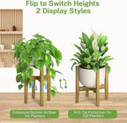 iDavosic.ly Adjustable Plant Pot Stand Indoor Outdoor, Mid Century Modern Bamboo Short Single Flower Holder Fits 8 to 12 Inch Large Heavy Duty Planter (Not Included) | Brown