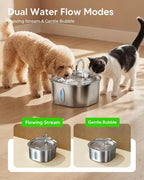 PEKTACO Stainless Steel Cat Water Fountain, 3.2L/108oz Cat Water Dispenser with Quiet Water Pump and Water-Level Window, Dishwasher Safe Pet Drinking Fountain for Cats with 6 Filters + 6 Sponges