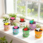 30 Pack Garden Paper Pot Craft Kit, Durable Resin Garden Pot with Tray Drainage Holes Adhesive Stickers Certificate of Award with Tag, Flower Plant Spring Craft for Classroom Home DIY Flower Planting