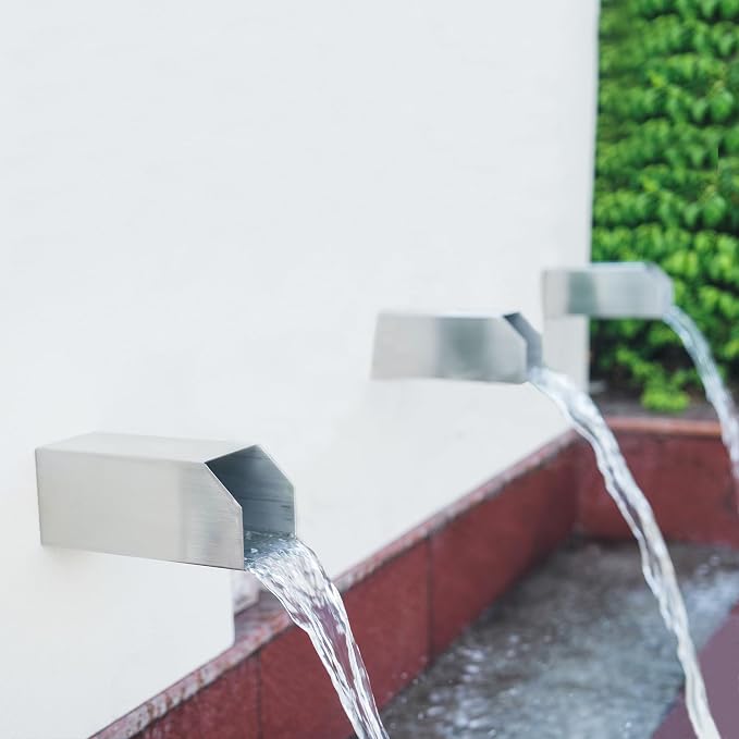 PONDO 4" Square Water Fountain Spout, 316 Stainless Steel Spillway Waterfall Accent Scupper with Integrated Spray Baffle for Landscape Decor, Pond, Pool, Water Wall, Fountain (Brushed Stainless Steel)