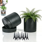 GreenShip Set of 2 Indoor Plant pots, Cylinder Planters with Drainage Hole and Planter Saucer, Jun Porcelain Clay & Recycled Resin, Decorate Home,Office & Outdoor,Black pots, 13.7in+11.8in