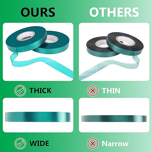 Stretch Tie Tape Roll, 2 Pack Total 300 Feet 1/2" Garden Tie Tape Thick Sturdy Garden Plant Ties Green Vinyl Plant Ribbon Gardening Tools Green Garden Roll for Indoor Outdoor Patio Plant Use
