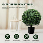 21-Inch Artificial Topiary Boxwood Ball Trees (Set of Two) – Lifelike, UV-Resistant Decor for Indoor & Outdoor Use – Enhance Your Space with Vibrant Greenery