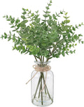 Artificial Eucalyptus Stems in Glass Vase 14" 6Pcs Faux Eucalyptus Branches Home Table Decor Fake Plants Stems for Farmhouse Kitchen Bathroom Decorations (Small Vase-Style B)