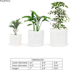 Fox & Fern Matte White Plant Pots with Drainage Plug (Set of 3) — Premium Lightweight Fiberstone 8, 10, and 12 Inch Planters for Indoor and Outdoor Use - Weather Resistant & UV Resistant