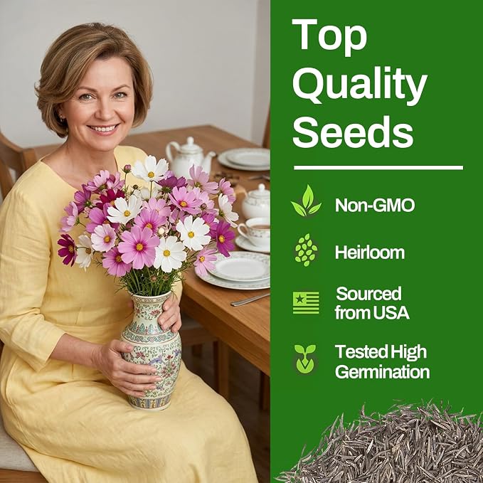 LUOJIBIE Cosmos Seeds, 8500+ Mixed Colors Cosmos Seeds for 2026, High Germination Non-GMO Cosmos Flower Seeds for Planting, Wildflower Seeds for Planting Indoor Outdoor, Open Pollinated