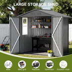 COMHOMA Shed Storage Outdoor Metal Windowed Lockable Garden Toolhouse Weatherproof Ventilated Backyard Utility Workshop(Grey,6'x4')