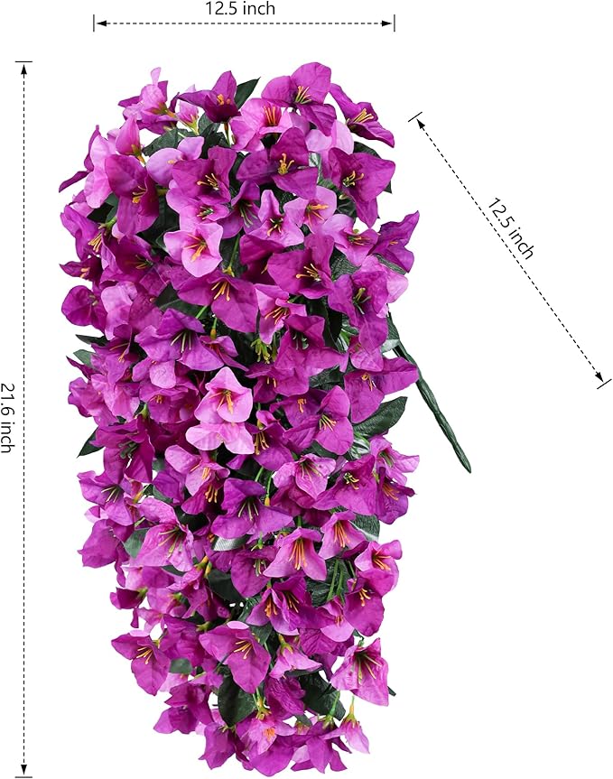 Faux Bougainvillea Artificial Flowers Plants for Outdoors Outside Decoration, 2pcs Fake Flowers Silk Long Trailing Vines UV Resistant Realistic for Front Door Porch Planter Urn Patio Balcony Yard, Mix