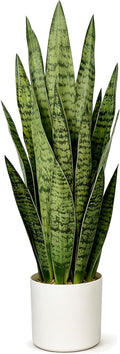 Fake Snake Plant, 27in Artificial Plant with White Pot Realistic Leaves, Low Maintenance Potted Plant for Indoor Decor, No Watering Needed, Perfect for Home, Office & Pet Areas