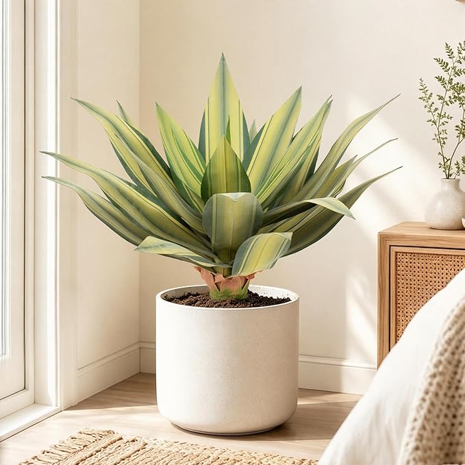 Artificial Agave Plant Outdoor 28” Tall, Large UV Resistant Fake Agave Plants with 23 Pre-Dusted Leaves, Faux Succulents Plant for Home Front Porch Patio Garden Yard Indoor Decor 2Pack