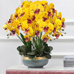 FagusHome 32 Inch Artificial Phalaenopsis Flowers 6 Pcs Artificial Orchid Flowers Stem Plants for Home Décor (Yellow Piebald)