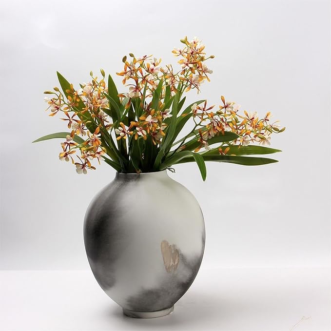 3pcs Artificial Cymbidium Orchid Flowers That Look Real, Faux White-Yellow Orchid Stems for Vases, Silk Flowers for Farmhouse Home Office Indoor Tables Centerpieces Decoration (Yellow)