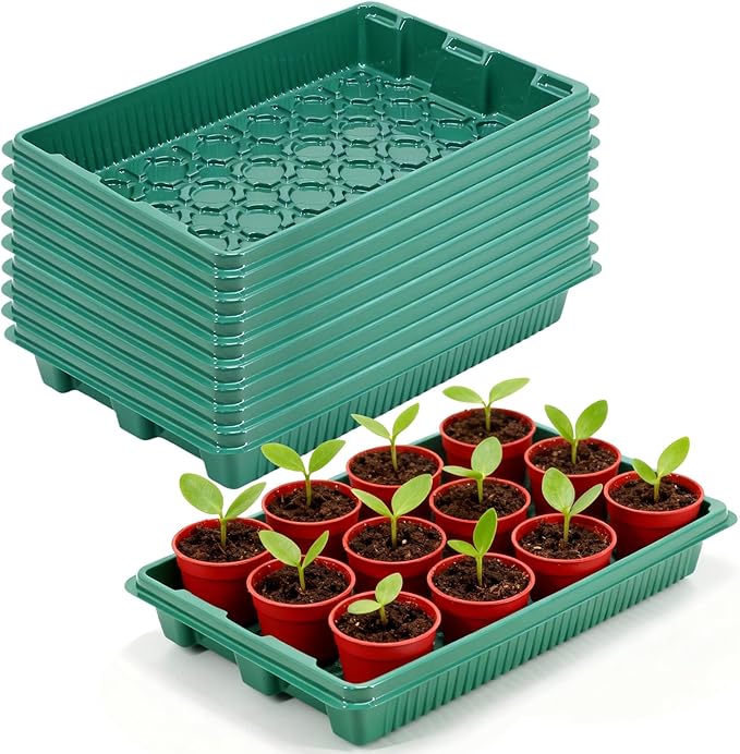 joyhalo 10 Packs Seed Starter Trays (No Drain Holes), 14.8"x9.6" Thicken Reusable Plant Grow Trays, Ideal for Seed Starting, Growing Microgreens, Indoor Gardening, 2.2" Deep