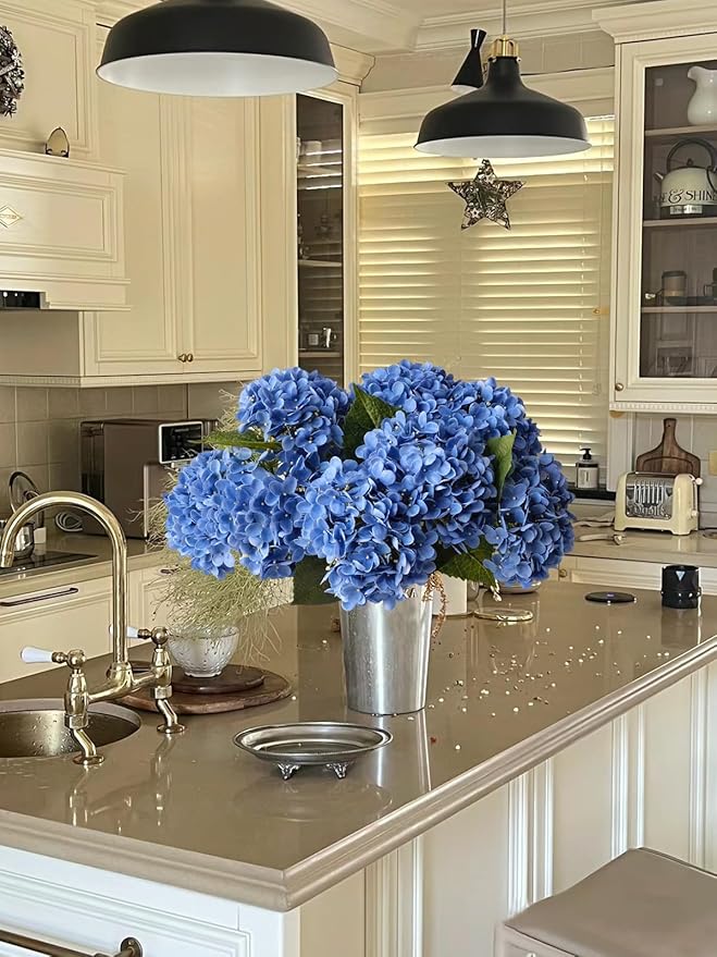 ZYTUYO 4 Pcs Royal Blue 20 inches Real Touch Hydrangea Artificial Flowers Boho Lifelike Real Looking Latex Hydrangeas Flower with Long Stem for Indoor Living Room Spring Home Decor Table Flower