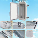 Waterproof Junction Box, ABS Plastic Electrical Box with Stainless Steel Latch, Hinged Cover Electric Project Enclosure Box with Mounting Plate, Wall Brackets & Cable Gland 7.9"x3.9"x2.8"