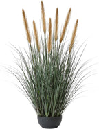 FloraFairy 3ft Onion Grass, Artificial Plant and Greenery, Fake Floor Plants Indoor Outdoor, Faux Horsetail Reed Grass with 7 Feathery Flower Heads, Potted, House Decorative