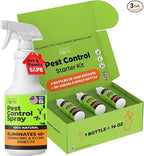 Nature's Dome Pest Killer Starter Kit, Makes 48 Oz (3 Concentrate Vials + 1 Reusable Sprayer) Plant-Based Ant, Roach, Spider & Fly Killer Spray | Indoor/Outdoor, Child & Pet Safe Essential Oil Formula