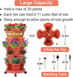 GameXcel Vertical Planter Tower - 5 Tier Stackable Garden Planters with Wheels and Tools Plant Pots for Strawberry Herb Flower and Vegetable Indoor Outdoor Use Red