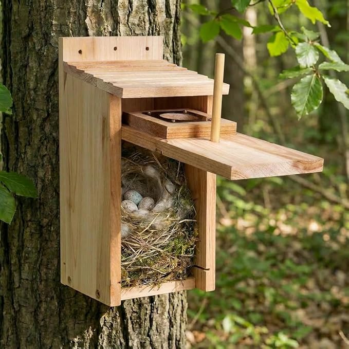 Bird Houses for Outside Clearance with Copper Guard, Pine Bird House Outdoor, Bluebird Finch Swallow Wren Chickadee No Assembly Required, 1 Pack