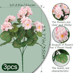 CITYES 3 Pcs Artificial Flowers Silk Geraniums for Outdoors UV Resistant Pink Artificial Geranium Bush Faux Flowers Plant Geraniums for Garden Home Decor Indoor Patio Vase Table Centerpiece