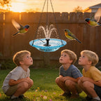 Hanging Bird Bath with USB Nozzle Fountain, USB Powered Bird Bath Fountains for Outside, Garden Patio Yard Decor with Adjustable Chain, Blue