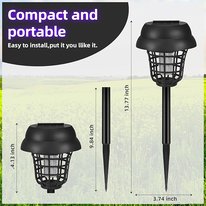 4 Pack Solar Bug Zapper Outdoor Waterproof Solar Powered Mosquito Zapper Repellent Outdoor Patio,Cordless & Auto On/Off Purple White Light Small Fly Insect Zappers for Garden Backyard