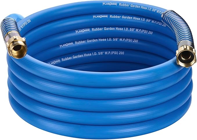 5/8 IN. × 25FT. Heavy Duty Rubber Garden Hose, High Flow 5/8" I.D. Brass Fitting No Memory Durable Heavy Duty Water Hose for Watering, Irrigation, Water Transfer Pump