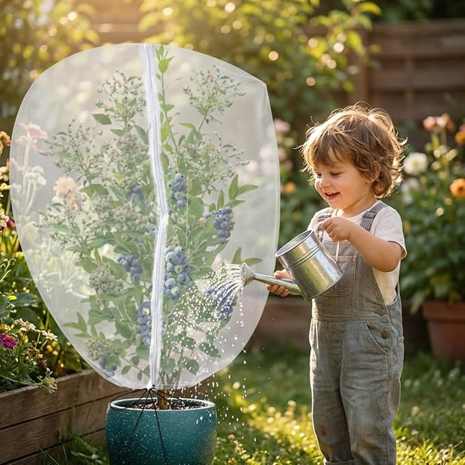 Gardtree 3PCS 3.2 × 5 FT Bird Insect Barrier Fruit Tree Netting, Double Zipper & Drawstring, Garden Bird Netting for Blueberries, Tomatoes, Peppers, Shrubs – Reusable Mesh Barrier