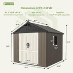 Patiowell 8 x 8 FT Plastic Outdoor Storage Shed with Floor, Resin Shed with Window and Lockable Door for Garden, Backyard, Tool Storage Use, Easy Assemble, Gray (Kick-it Shed)
