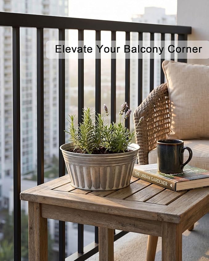 vensovo 8 Inches Silver Metal Rustic Plant Pots - 6Pcs Shallow Galvanized Planters with Drain Hole and Rubber Plug, Rustproof Tin Bucket Succulent Pot Indoor Farmhouse Vintage Style for Decor