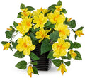 Briful 15.7'' Artificial Hibiscus Plant in Tall Black Woven Planter, Tropical Faux Hibiscus Flowers with Cascading Leaves, Small Fake Flower Pot for Bathroom, Entryway Table, Living Room Decor, Yellow