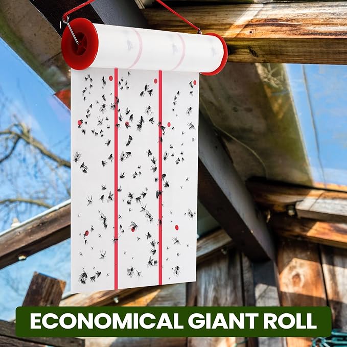 Qualirey Giant Sticky Fly Traps, Fly Strips for Indoor Outdoor Hanging Flying Tapes Non Toxic Ribbon Fruit Gnat Killer for Mosquito Plants House Horse Stable(295.3ft,White,10 Pcs)