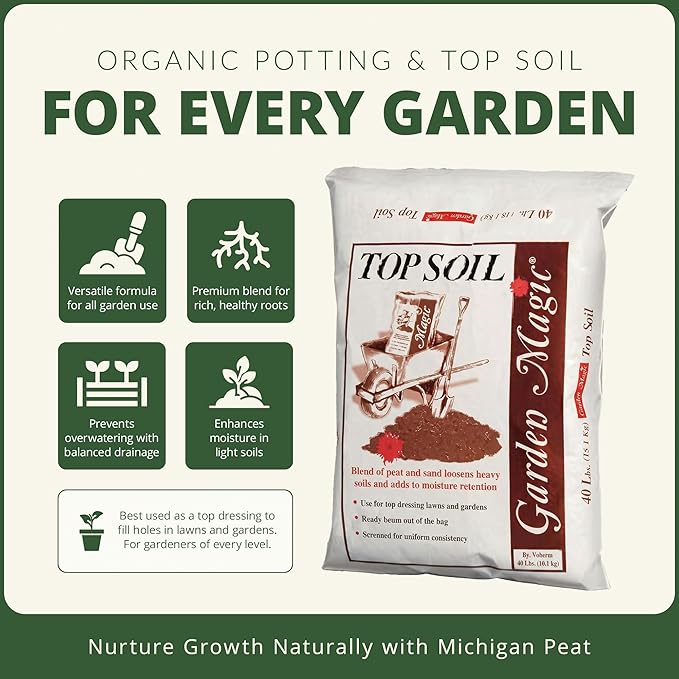 Michigan Peat 10 Pack Garden Magic Indoor and Outdoor Organic Planting Potting Topsoil Mix Blend with Moisture Retention, 40-Pound Bag