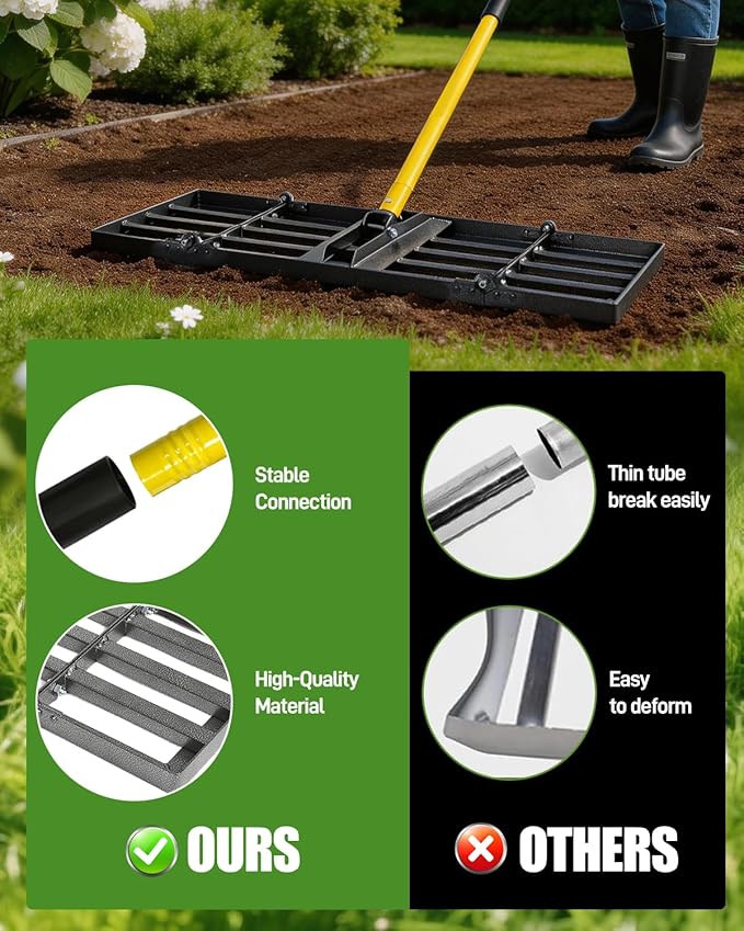 Joyhalo Lawn Leveling Rake, 36 Inch Yard Lawn Leveling for Soil with 78" Adjustable Steel Handle, Heavy Duty Effort Saving Landscape Lawn Leveler for Yard Garden Golf Course Soil Sand Dirt Grass