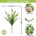 Waipfaru 20 Bundles Artificial Plants Outdoor,Fake Flowers UV Resistant Outdoor Fake Plants,Faux Lavender Shrubs for Window Garden Patio Hanging Planter Pathway Front Porch (White)