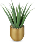 Briful Succulents Artificial Plants Realistic Agave Plant, 4.7'' Gold Metal Pot, Farmhouse Aloe Vera Fake Plants for Home Office Desk Bathroom Shelf Decorations