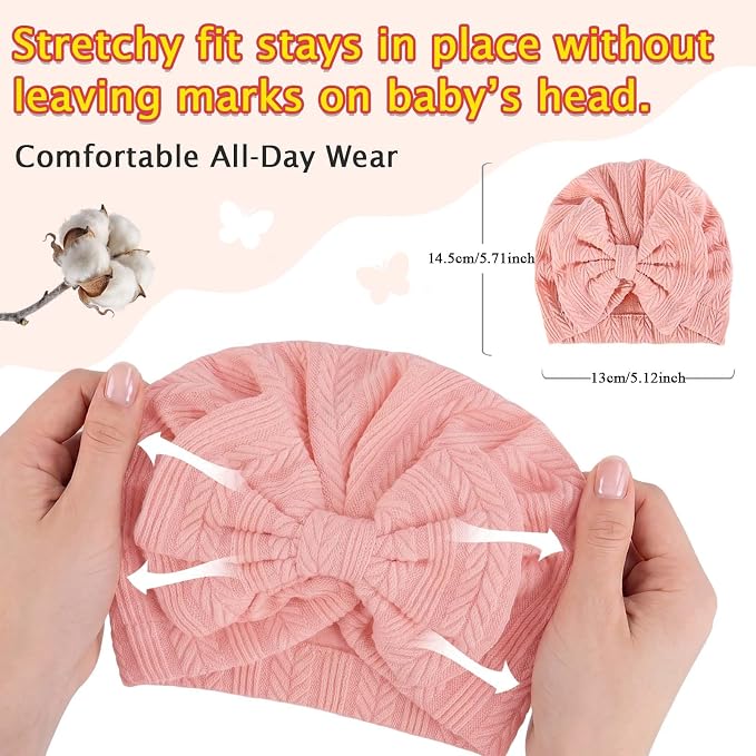 8 Sets Newborn Baby Girl Hats & Mittens, Cotton Preemie Hospital Bow Cap, No Scratch Gloves,Infant Beanies 0-3 Months