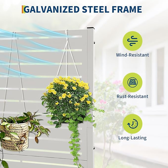 Metal Raised Garden Bed with Trellis & Privacy Screen, 70.1"x45"x15" Galvanized Metal Planter Box with Drainage Holes for Patio Balcony Outdoor Climbing Plants Flowers Vegetable, White