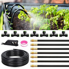 RAINPOINT 25FT Drip Irrigation System, Garden Watering Kit with 7pcs 360°Adjustable Copper Nozzles, Automatic Atomizing Watering Sprinkler System for Greenhouse, Lawn, Raised Beds, Outdoor Plants