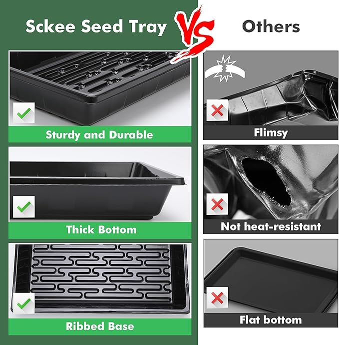 Sckee Upgraded 5 Pack Plant Growing Trays Seed Starting Tray Microgreens Growing Trays Seedling Plant Germination Starter Tray Transplant Fodder Flats, No Holes, No Leakage, Reusable (1017)
