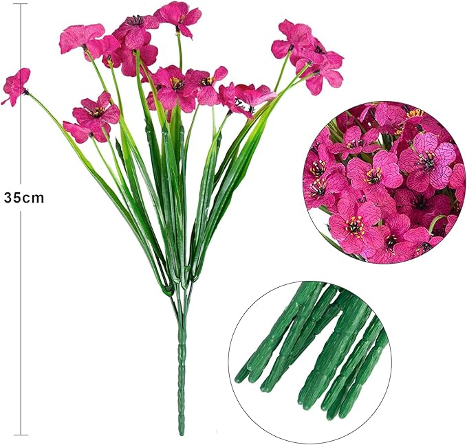 Ouddy Decor 12 Bundles Artificial Flowers for Decorations Fake Silk Plants for Outdoor Indoor UV Resistant Faux Plastic Greenery Stems for Window Garden Porch Home Spring Summer Decoration, Rose Red
