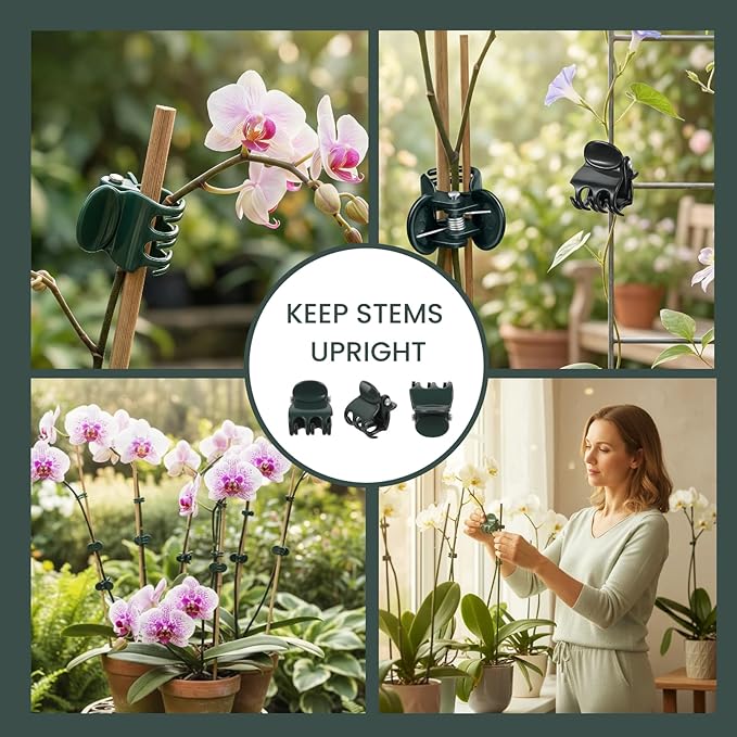 100 Pcs Standard Orchid Clips - 0.7-inch Max Opening, Dark Green Plant Support Clips, Gentle Hold with No Damage for Phalaenopsis and Small-Medium Stems